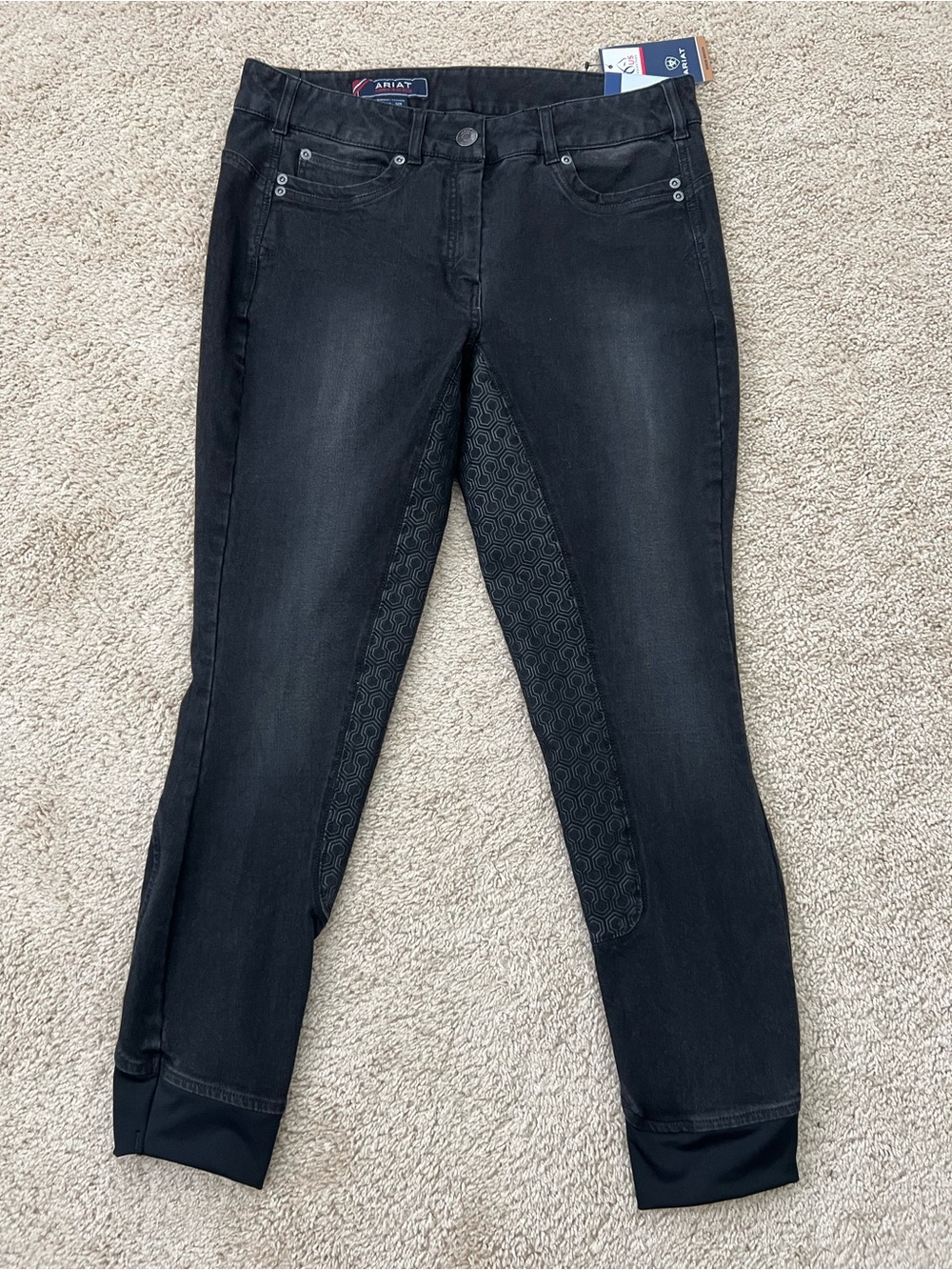 NWT Ariat Halo Denim Breeches Size 32R Full Seat Stretch Equestrian Black Jeans